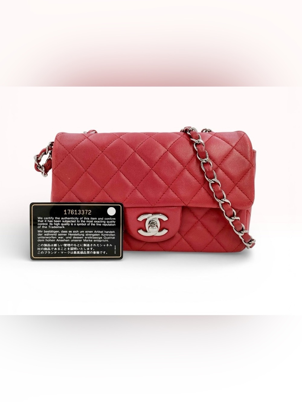 Chanel Red Lambskin Mini Classic Flap Bag, Matelasse Quilting(17 Series, A69900)